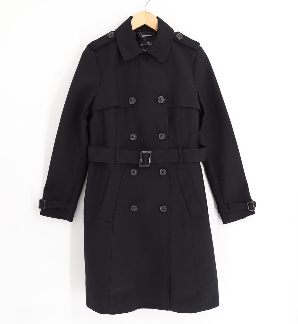 Antonio Melani Women's Sz M Double Breasted Belted Black Trench Coat Timeless
